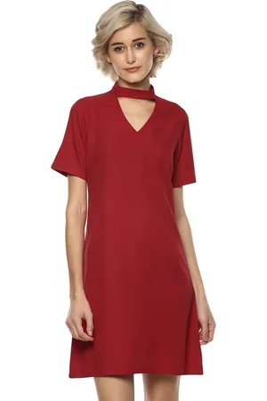 Harpa Women Red Solid A-Line Dress