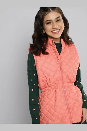 Justice Girls Peach-Coloured Sleeveless Quilted Jacket