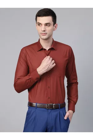 MANQ Men Rust Red Regular Fit Solid Formal Shirt
