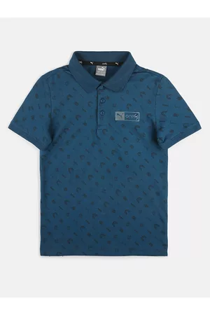 PUMA Boys Blue Polo Collar Cotton Slim Fit T-shirt