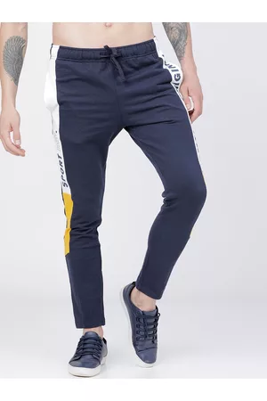 LocoMotive Men Navy Blue Solid Side Striped Track Pants