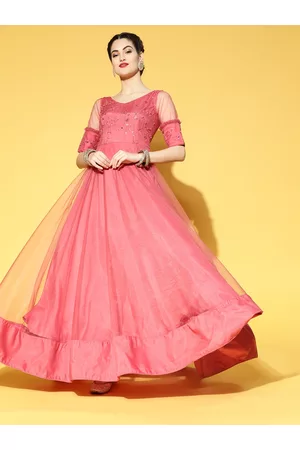 Inddus Women Peach Floral Festive Gown