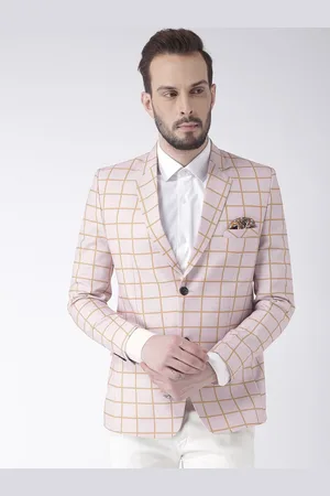 Hangup Men Beige Checked Single-Breasted Formal Blazer