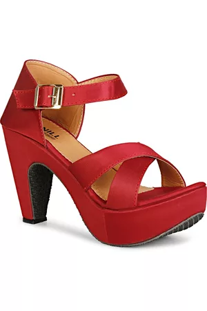 Denill Maroon Block Sandals with Buckles