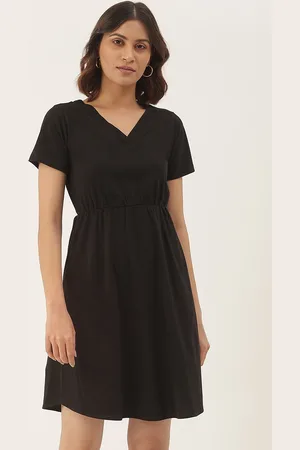 BRINN Black A-Line Cotton Dress