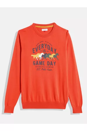 Ralph Lauren Boys Orange Typography Printed Pure Cotton Pullover