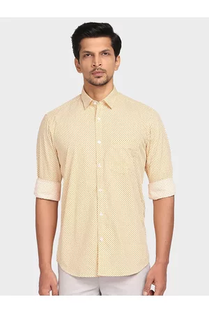 ColorPlus Men Yellow Tailored Fit Printed Casual Shirt