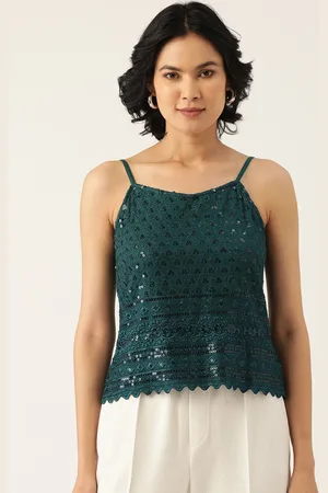 BRINN Teal Green Embroidered Sequin Tank Top