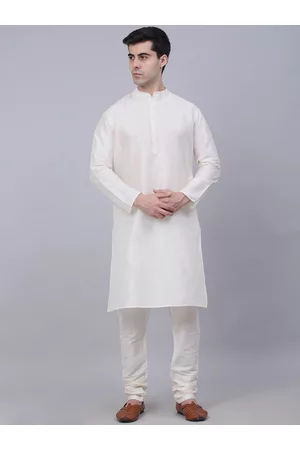 Jompers Men Off White Solid Kurta with Churidar with Waistcoat