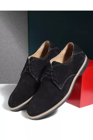 Teakwood Leathers Men Black Perforations Suede Derbys