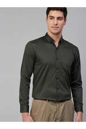 DENNISON Men Green Comfort Regular Fit Solid Formal Shirt
