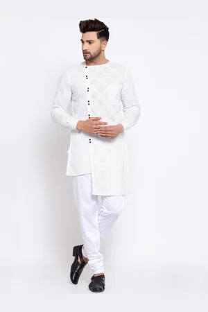 KLOTTHE Men White Ethnic Motifs Thread Work Kurta