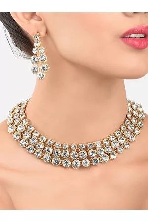 Zaveri Pearls Gold-Toned Shimmering Stones Studded Jewellery Set