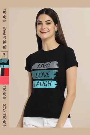 Fabflee Women Black & Red Pack of 3 Graphic Printed Cotton T-shirt