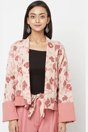Fabindia Women Pink Printed Front Open Shrug
