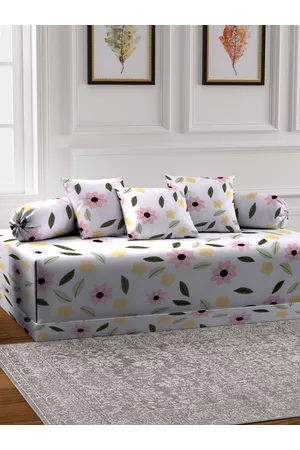Arrabi Set Of 6 Pink Floral Printed Diwan Set