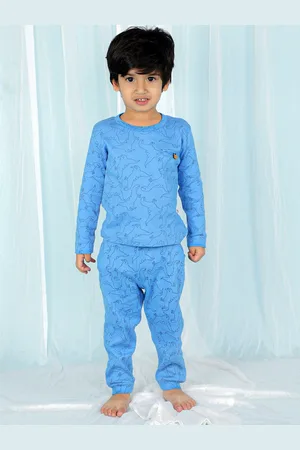 The Mom Store Boys Blue Printed Pure Cotton T-shirt with Pyjamas