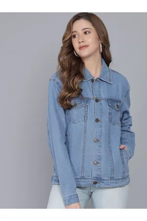 KOTTY Women Blue Washed Denim Jacket
