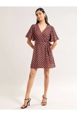 20Dresses Women Orange & Black Printed Wrap Dress