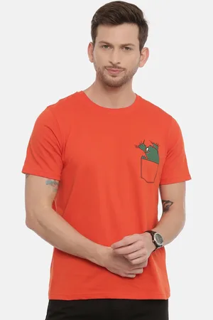 Bushirt Men Orange Printed Round Neck T-shirt