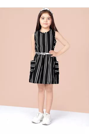 naughty ninos Girls Black & White Striped Fit and Flare Dress