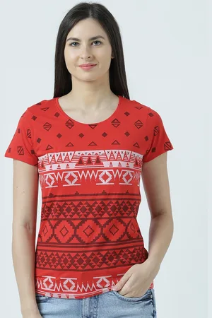 Huetrap Women Red Printed Round Neck T-shirt