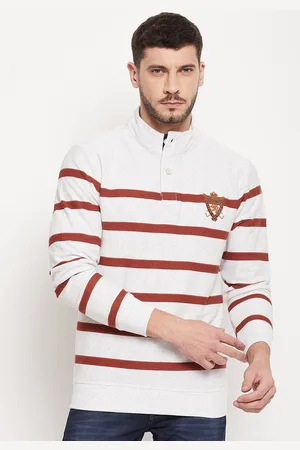 Duke Men White Striped Fleece Sweatshirt