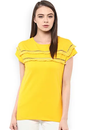 Miss Chase Women Yellow Solid Pure Cotton Top
