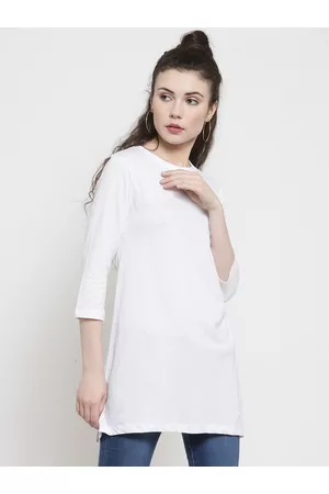 Kalt Women White Solid Round Neck T-shirt