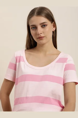 Invictus Women Pink Striped Pure Cotton T-shirt