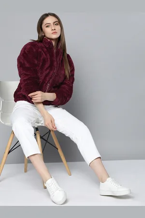 Chemistry Women Maroon Faux Fur Open Front Jacket