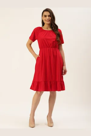 BRINN Red A-Line Midi Dress