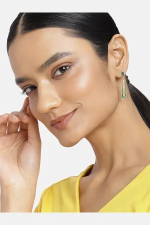 ESTELE Women Gold-Toned & Green Contemporary Drop Earrings