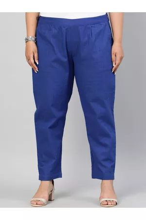 Jaipur Plus Size Women Blue Regular Fit Solid Regular Trousers