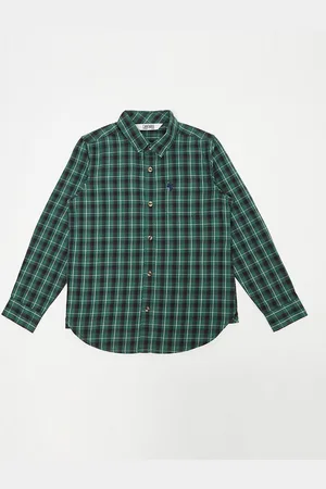 CANTABIL Boys Green Standard Checked Cotton Casual Shirt