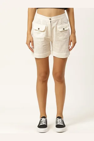 IQRAAR Women Off White Cotton Hot Pants
