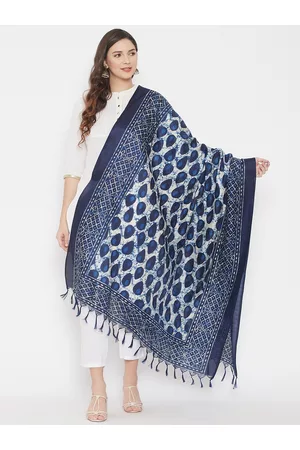 Clora Creation Navy Blue & White Printed Dupatta