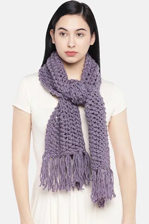 Magic Needles Women Purple Self Design Double Knit Handmade Scarf