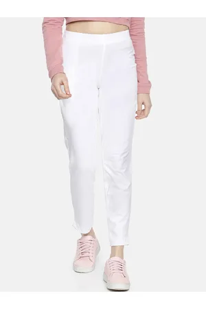 Dollar Missy Women White Straight Fit Solid Cigarette Trousers
