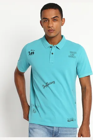 Lee Men Blue & Black Printed Polo Collar Cotton T-shirt