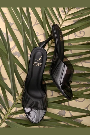 Jove Women Black Solid PU Party Slim Heels