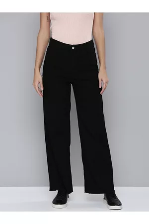 Flying Machine Women Black Wide Leg High-Rise Stretchable Jeans