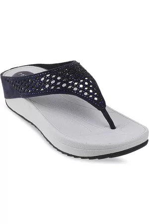 Metro Blue Embellished Wedge Sandals with Laser Cuts