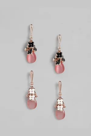 ESTELE Women Gold-Toned & Pink Contemporary Drop Earrings