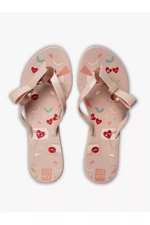 Zaxy Women Slippers - Women Taupe & Red Printed Thong Flip-Flops