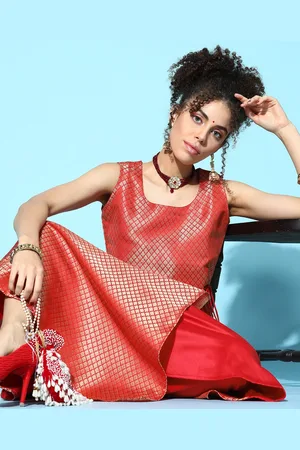 anayna Woven Design Silk Blend Kurta Set