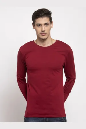 DOOR74 Men Maroon Cotton T-shirt