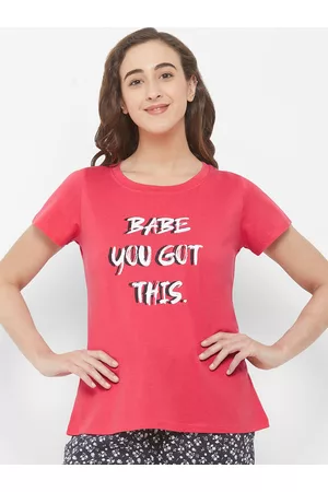 Soie Women Red & White Printed Lounge T-Shirt