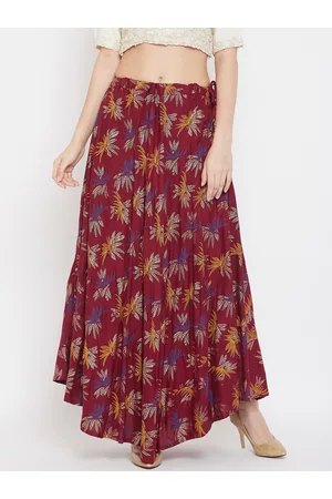 Clora Creation Women Maroon & Blue Printed Flared Maxi Skirt