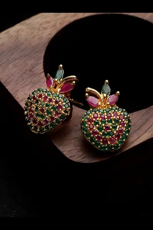 Cardinal Gold-Toned Leaf Shaped American Diamond Studs Earrings